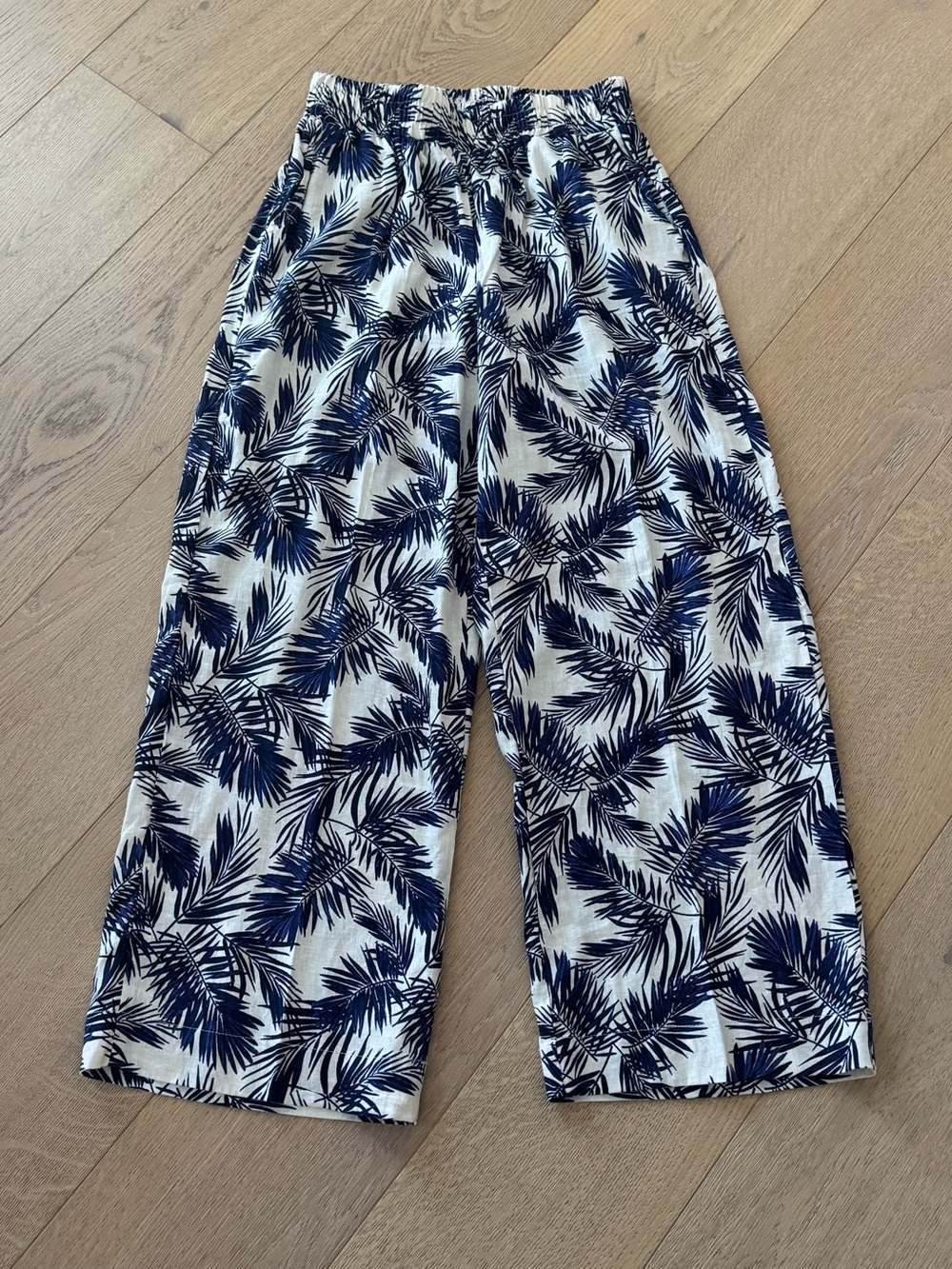 Panama Jack Linen Pants Palm Print Blue and Ivory Size Small
